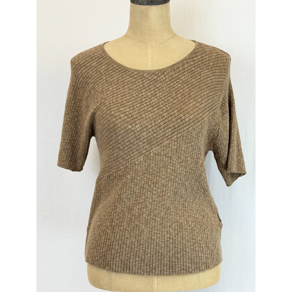 NWT Dear John Textured Knit Khaki Tan Short Sleeve Ribbed Top #0400 Size S